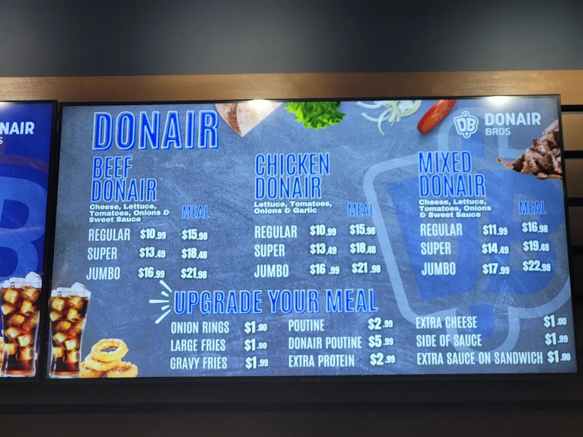Menu, Donair Bros