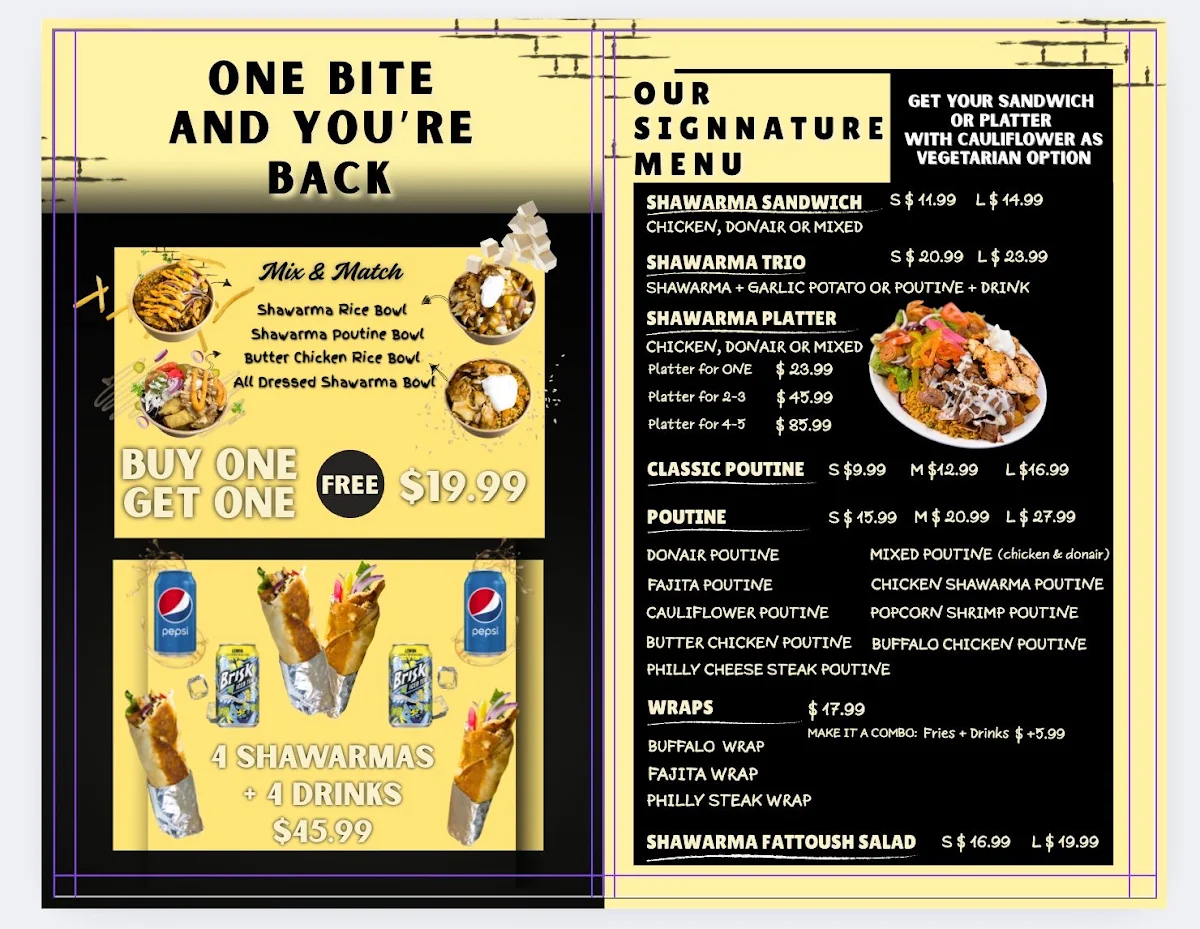 Menu, Big H Shawarma & Poutine