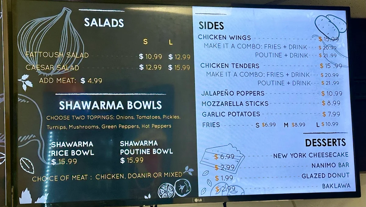 Menu, Big H Shawarma & Poutine
