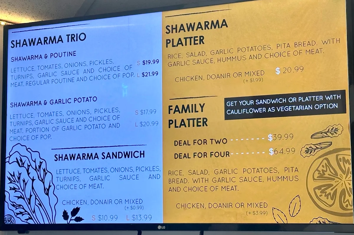 Menu, Big H Shawarma & Poutine