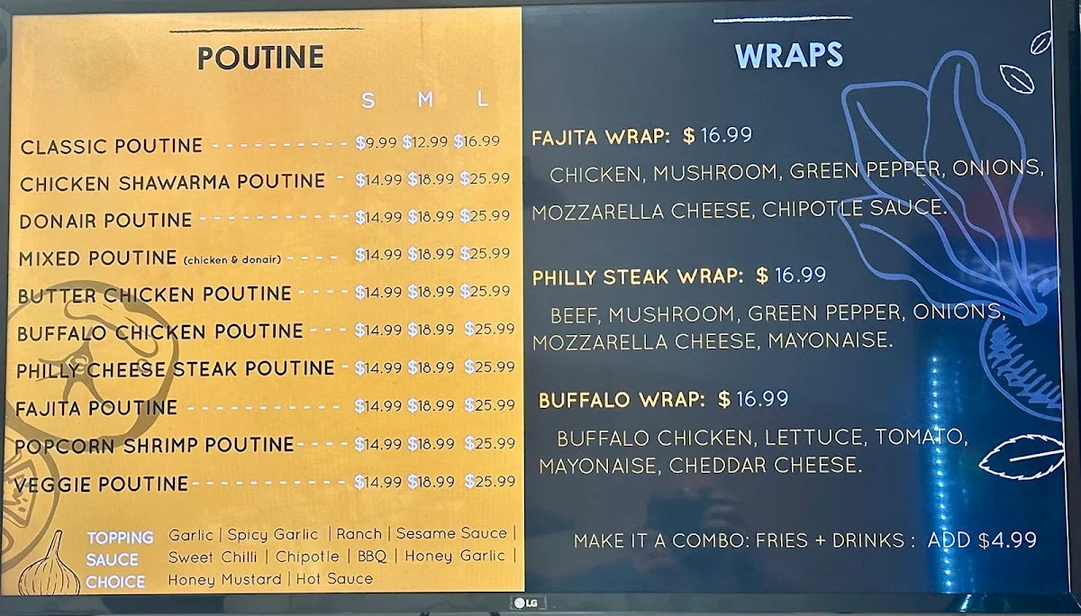 Menu, Big H Shawarma & Poutine