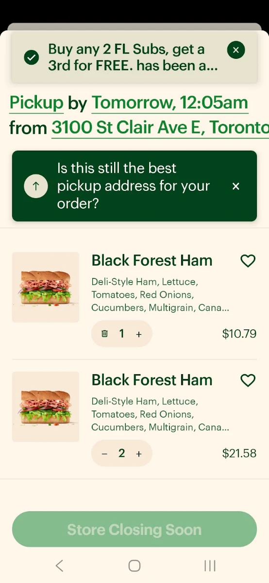 Menu, Subway