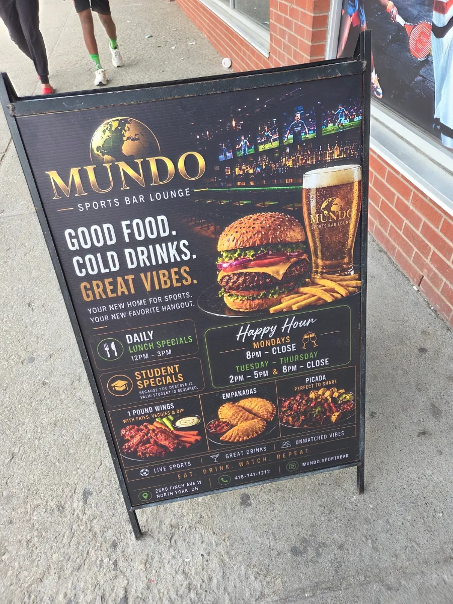 Menu, MUNDO Sports Bar Lounge