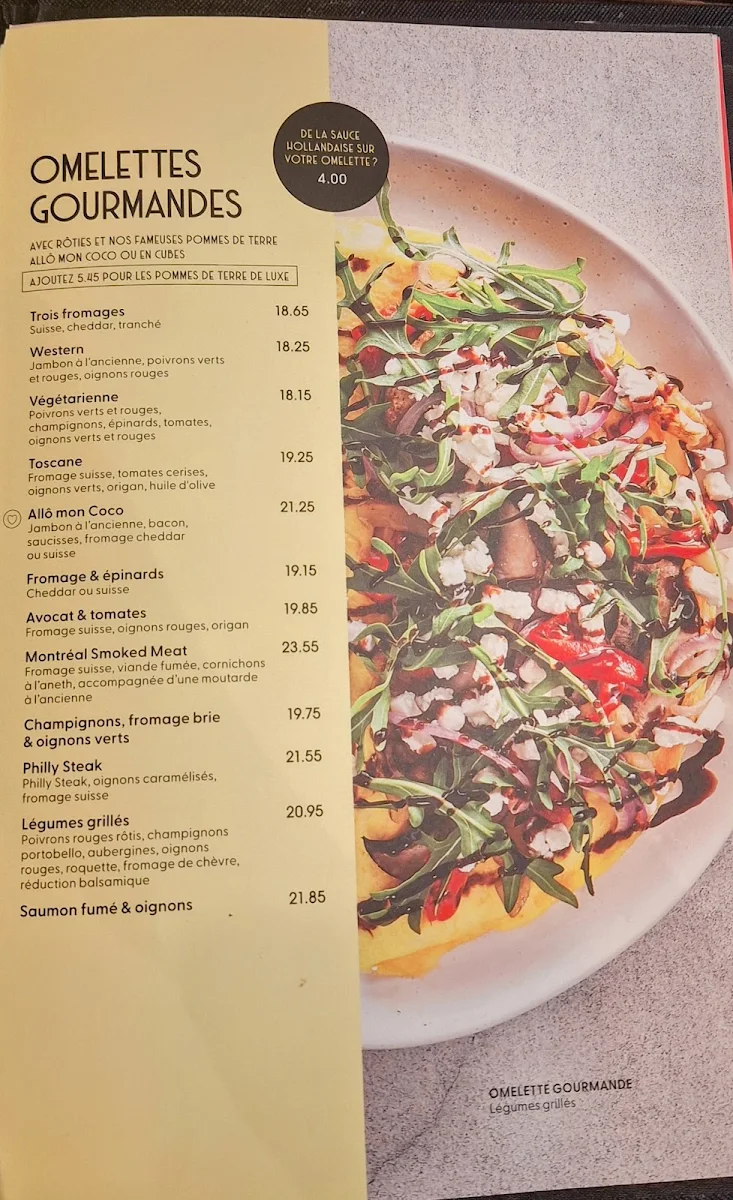 Menu, Allô mon Coco Place Longueuil