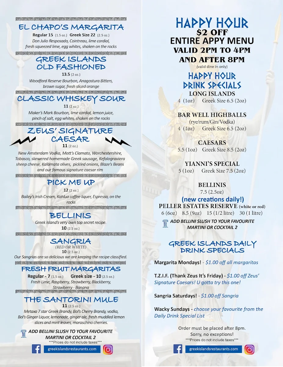 Menu, Greek Islands Restaurant