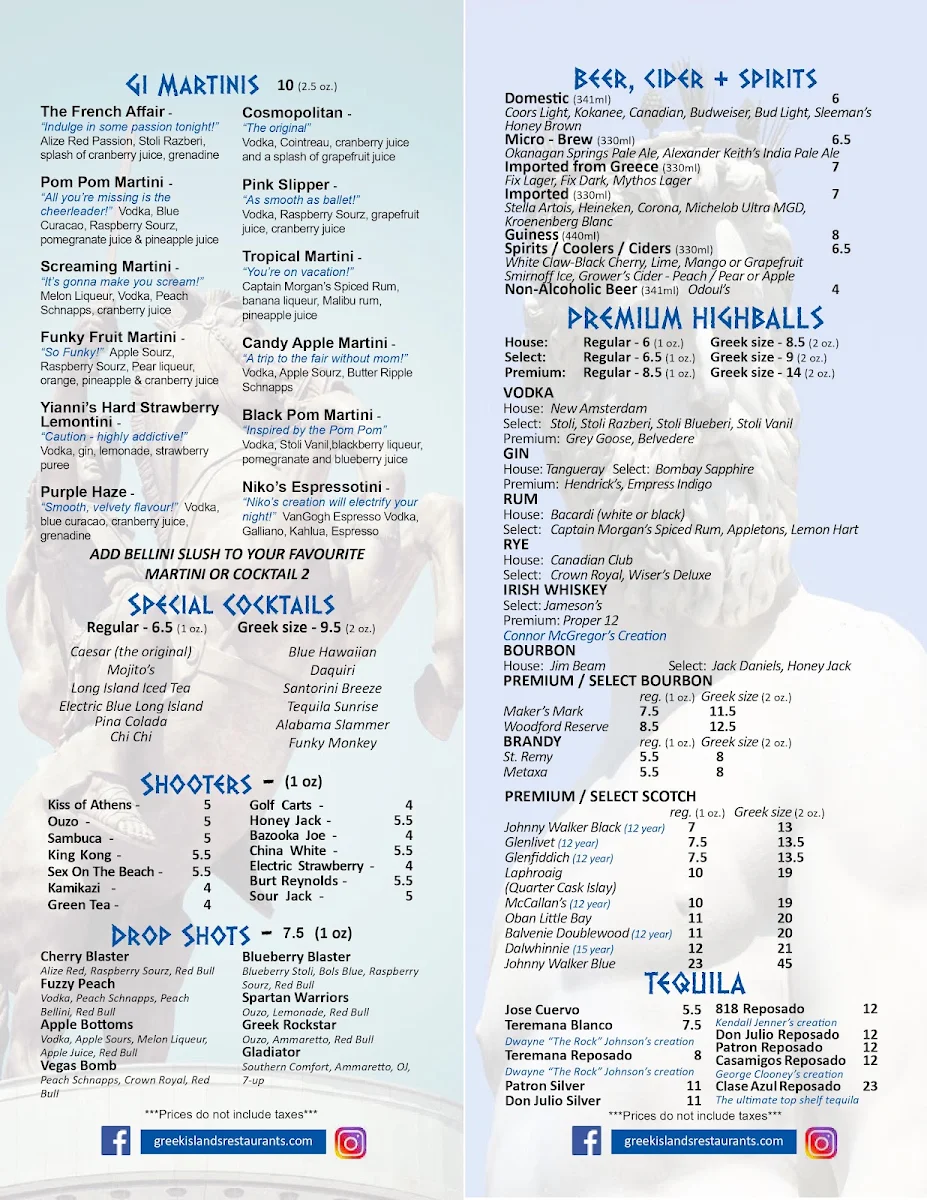 Menu, Greek Islands Restaurant