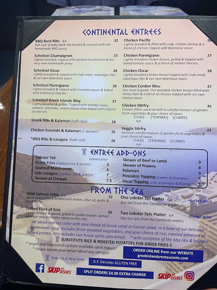 Menu, Greek Islands Restaurant