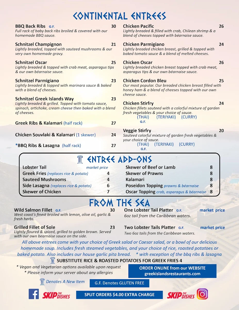 Menu, Greek Islands Restaurant