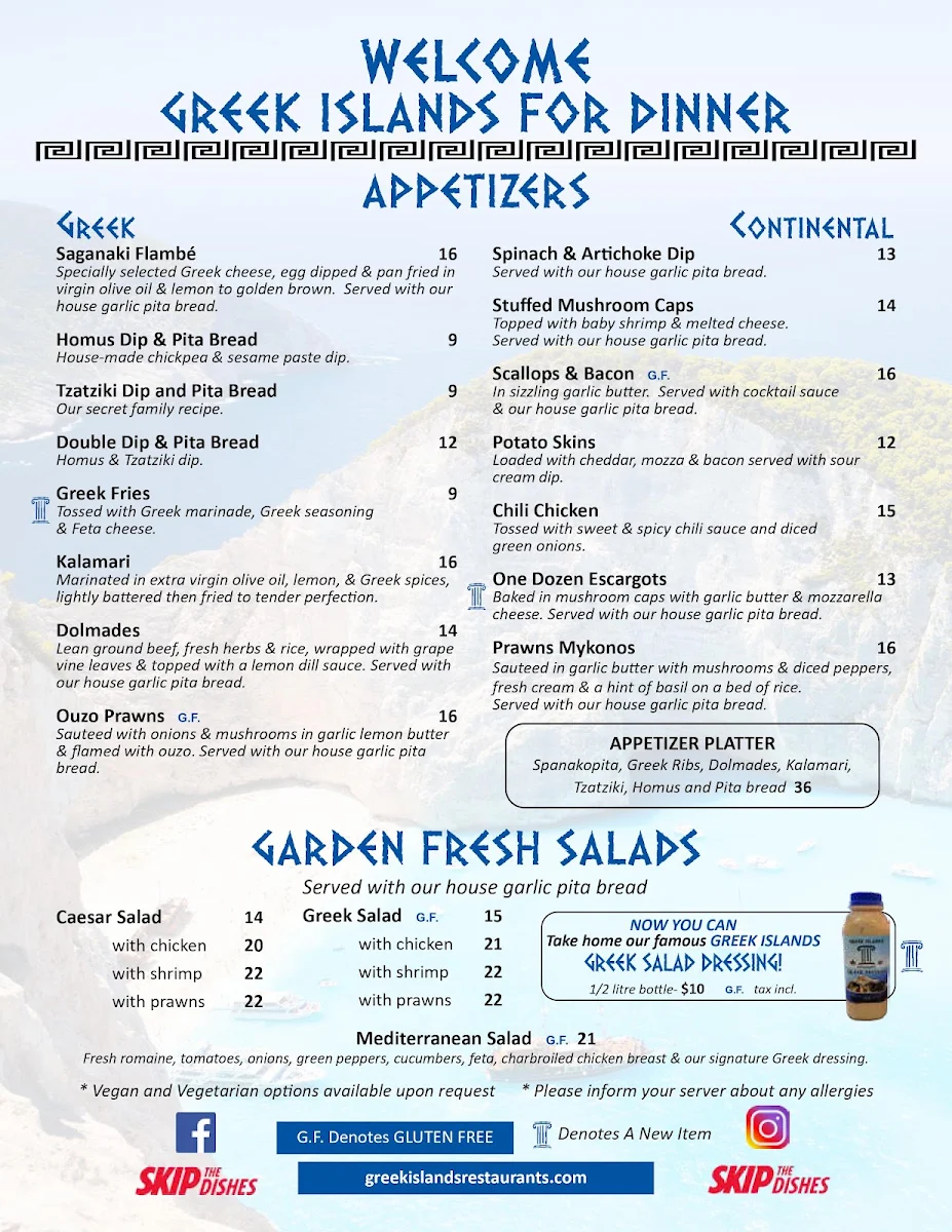 Menu, Greek Islands Restaurant