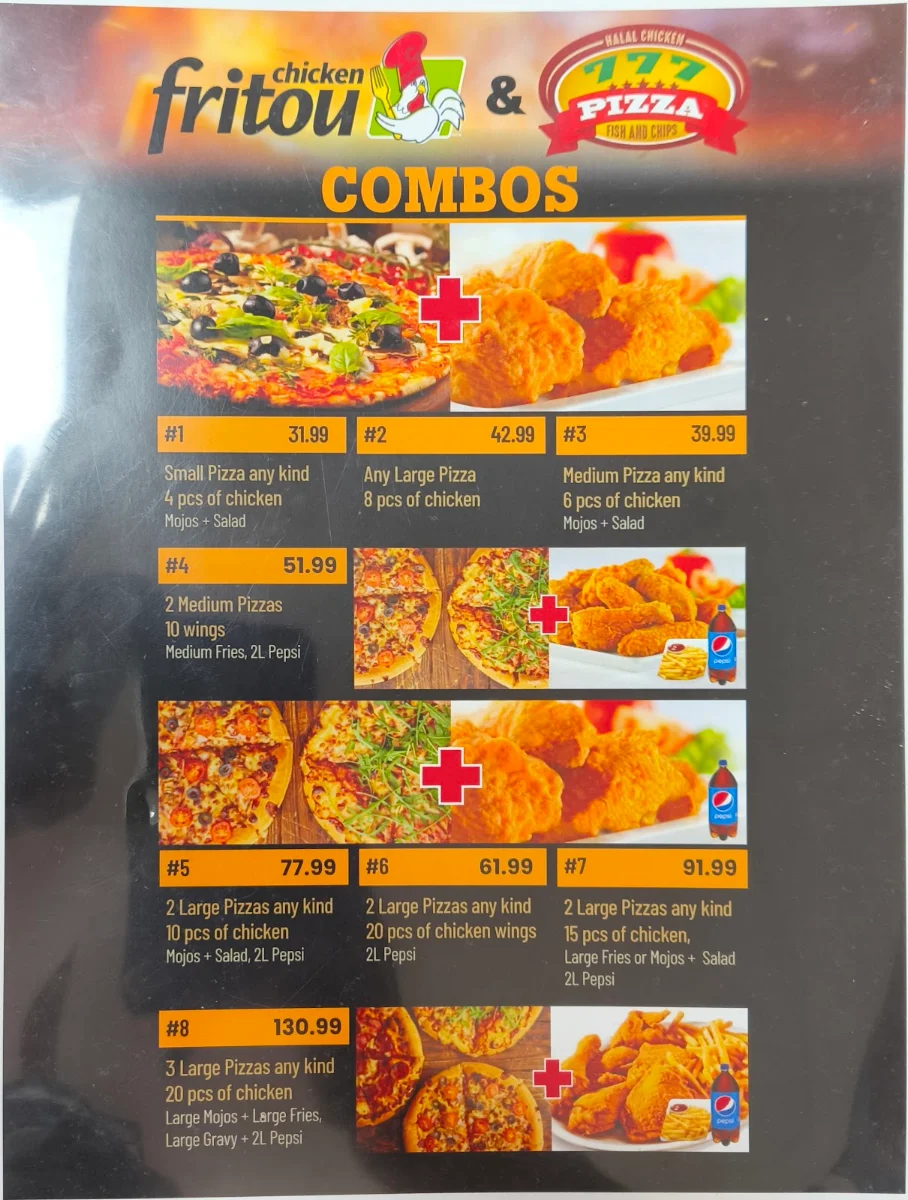 Menu, 777 Pizza & Fritou Fried Chicken