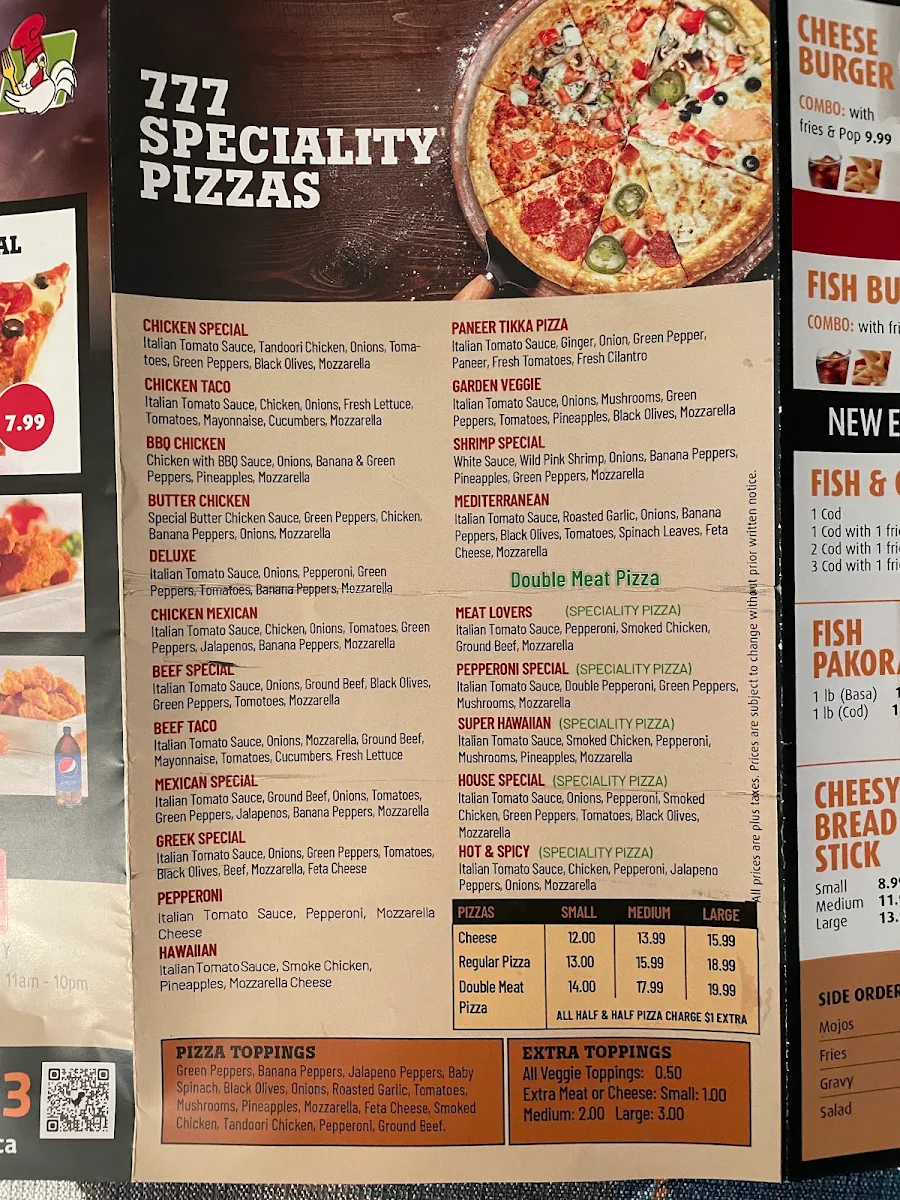 Menu, 777 Pizza & Fritou Fried Chicken