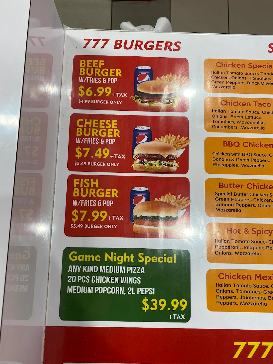 Menu, 777 Pizza & Fritou Fried Chicken