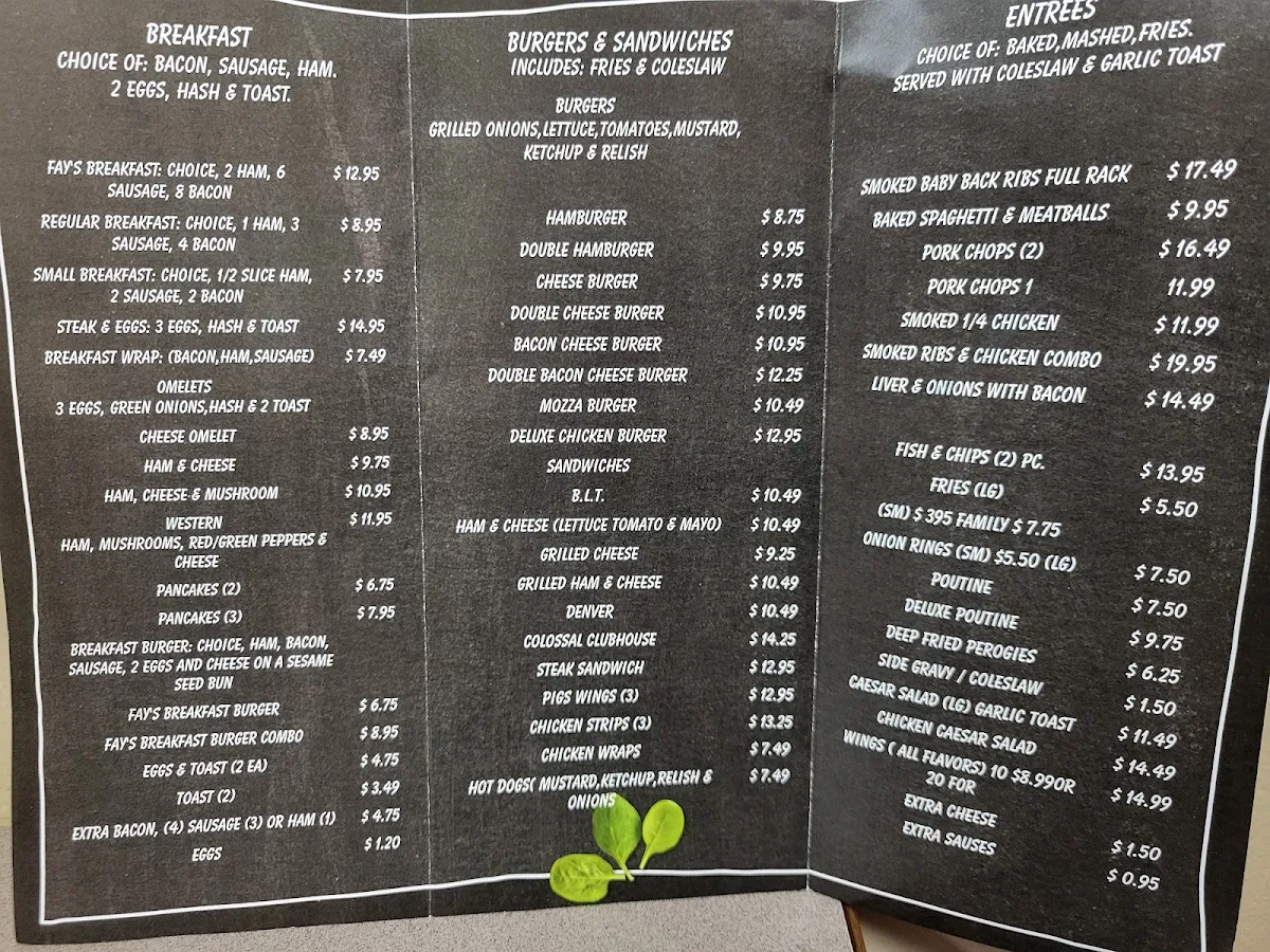 Menu, Fay’s Restaurant