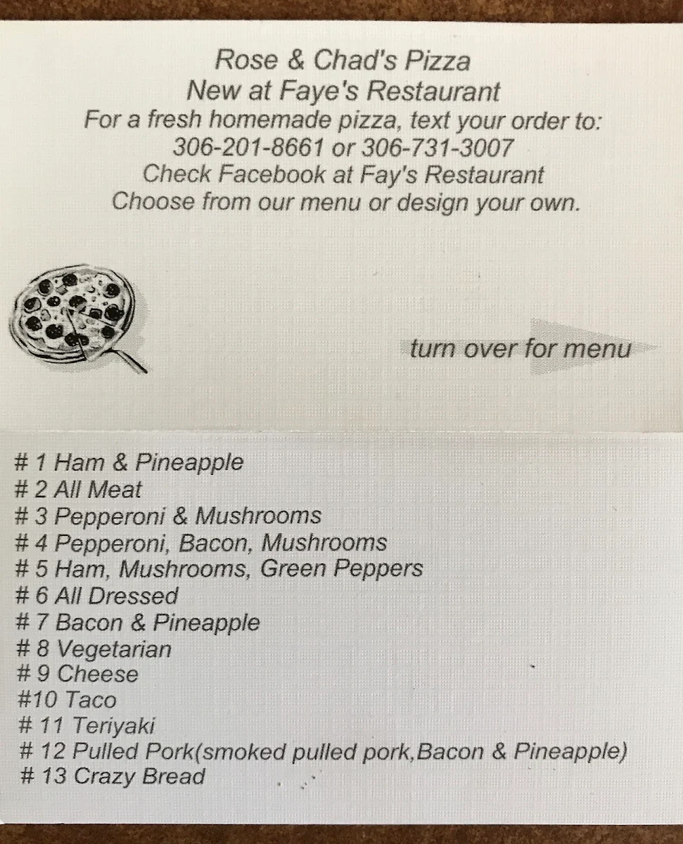 Menu, Fay’s Restaurant