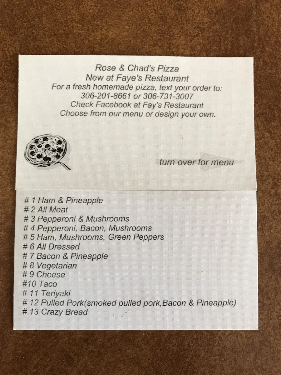 Menu, Fay’s Restaurant