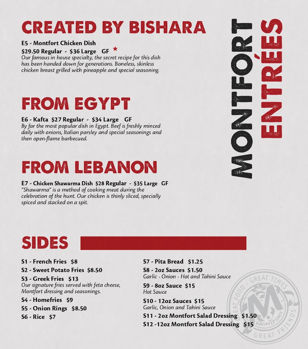Menu, Montfort Mediterranean Grill