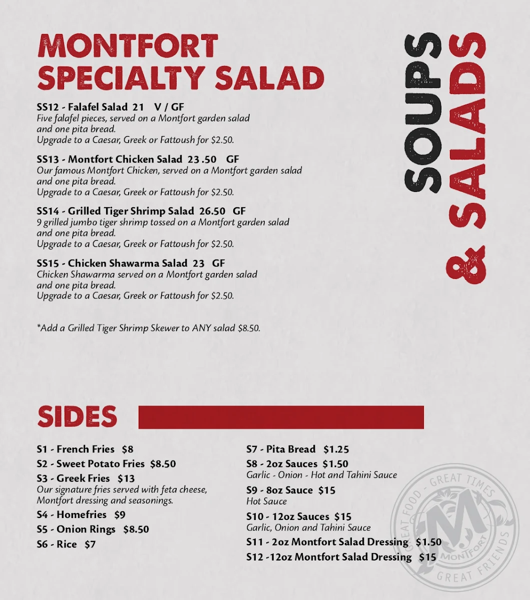Menu, Montfort Mediterranean Grill