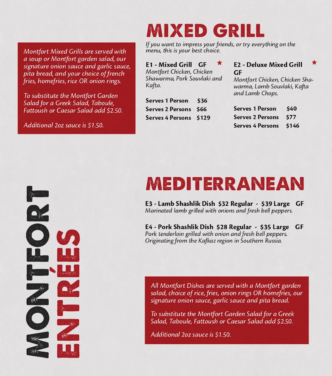 Menu, Montfort Mediterranean Grill