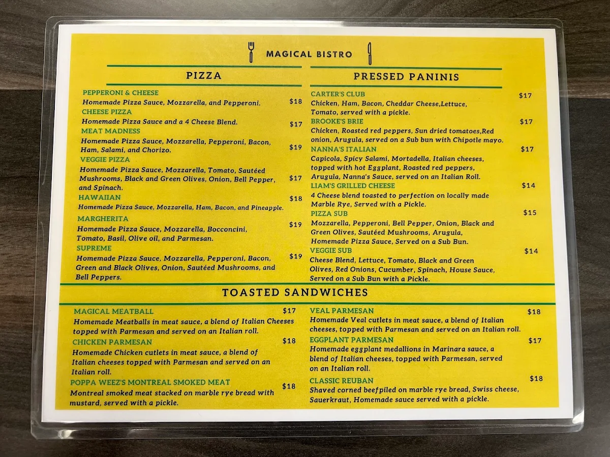 Menu, Magical Bistro