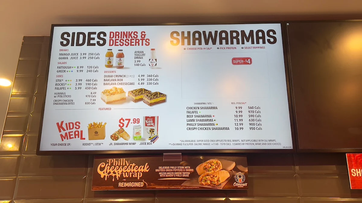 Menu, Osmow's Shawarma