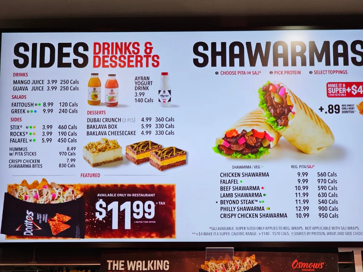 Menu, Osmow's Shawarma