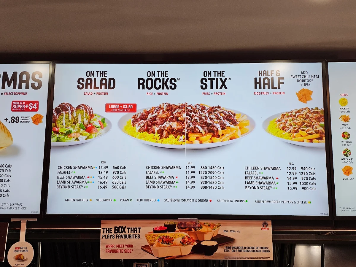 Menu, Osmow's Shawarma