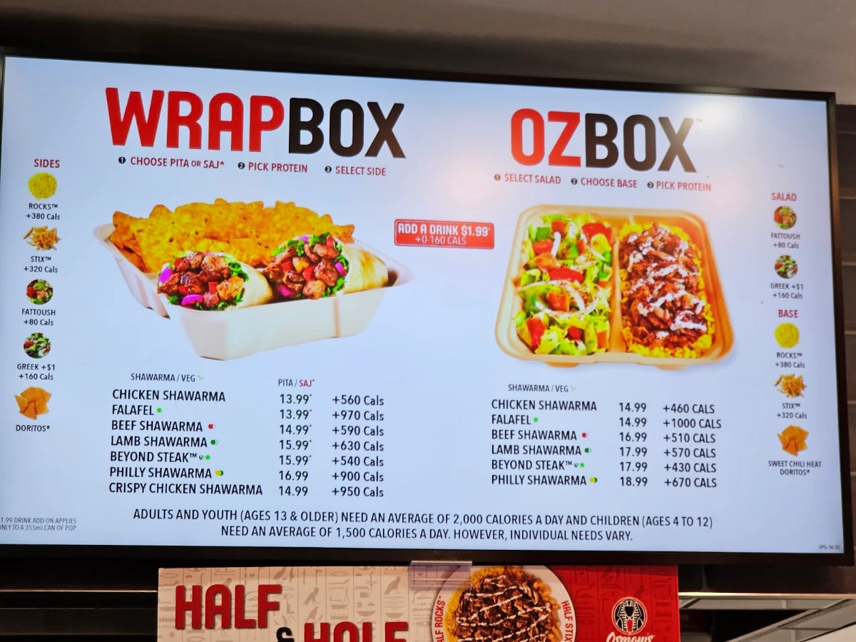 Menu, Osmow's Shawarma
