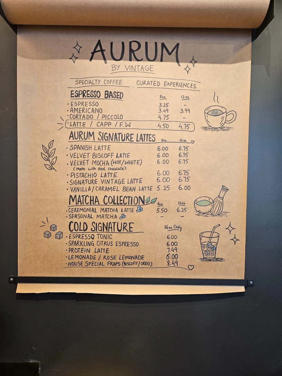 Menu, Aurum By Vintage