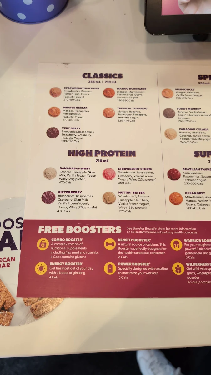 Menu, Booster Juice
