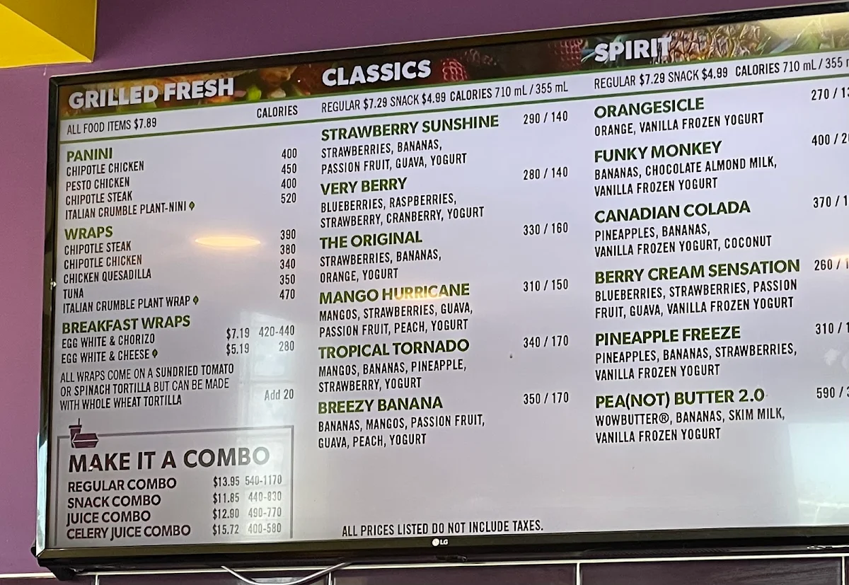 Menu, Booster Juice