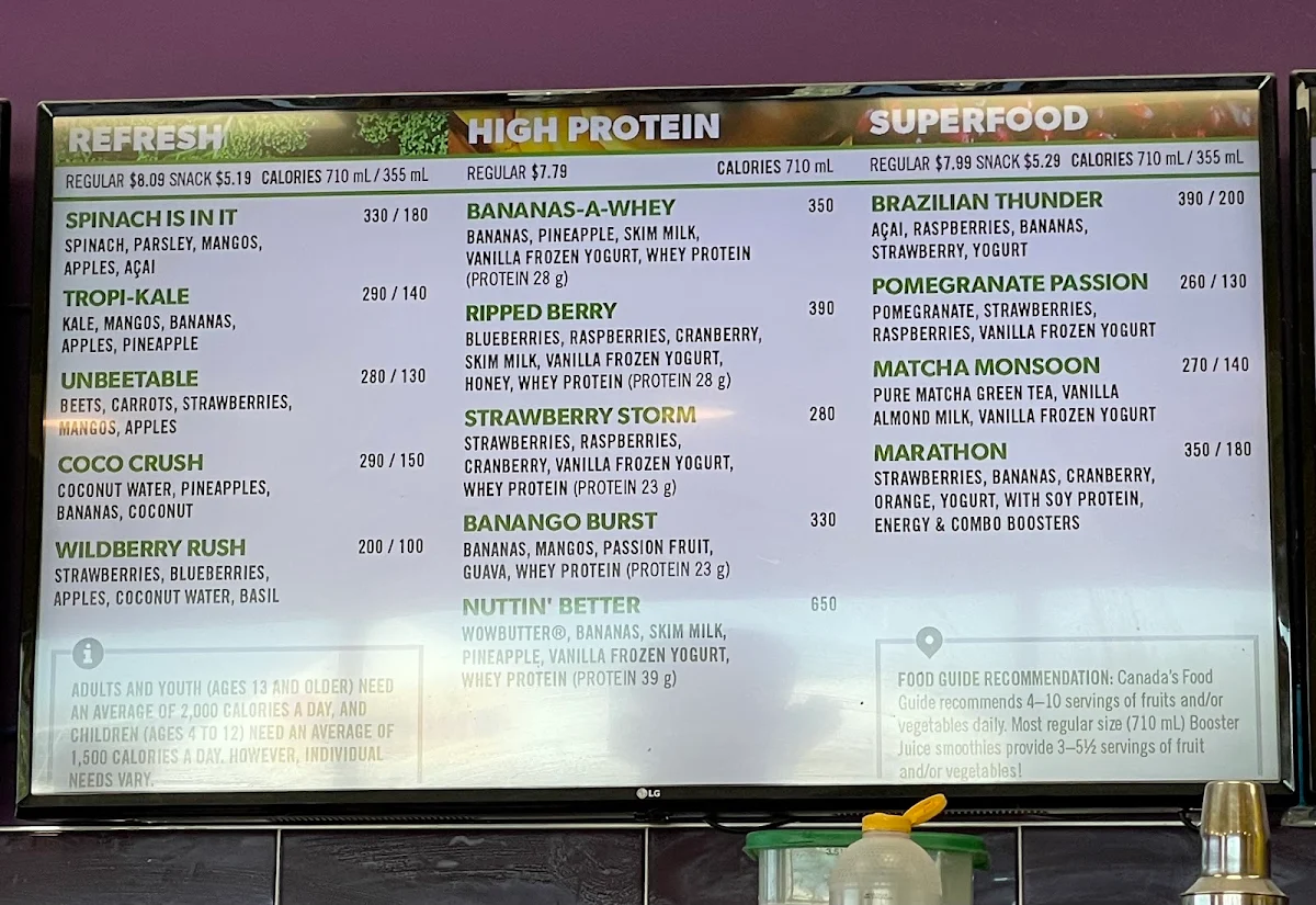 Menu, Booster Juice
