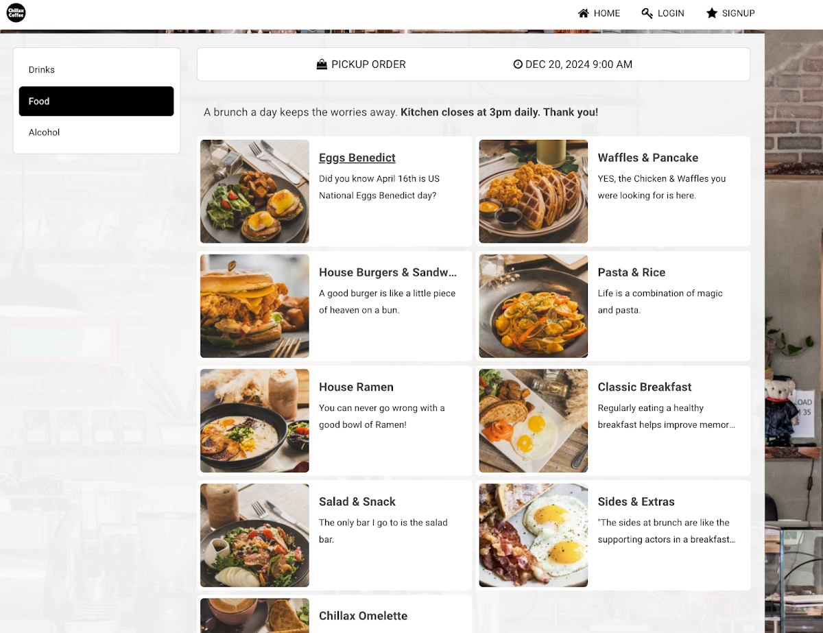 Menu, Chillax Coffee