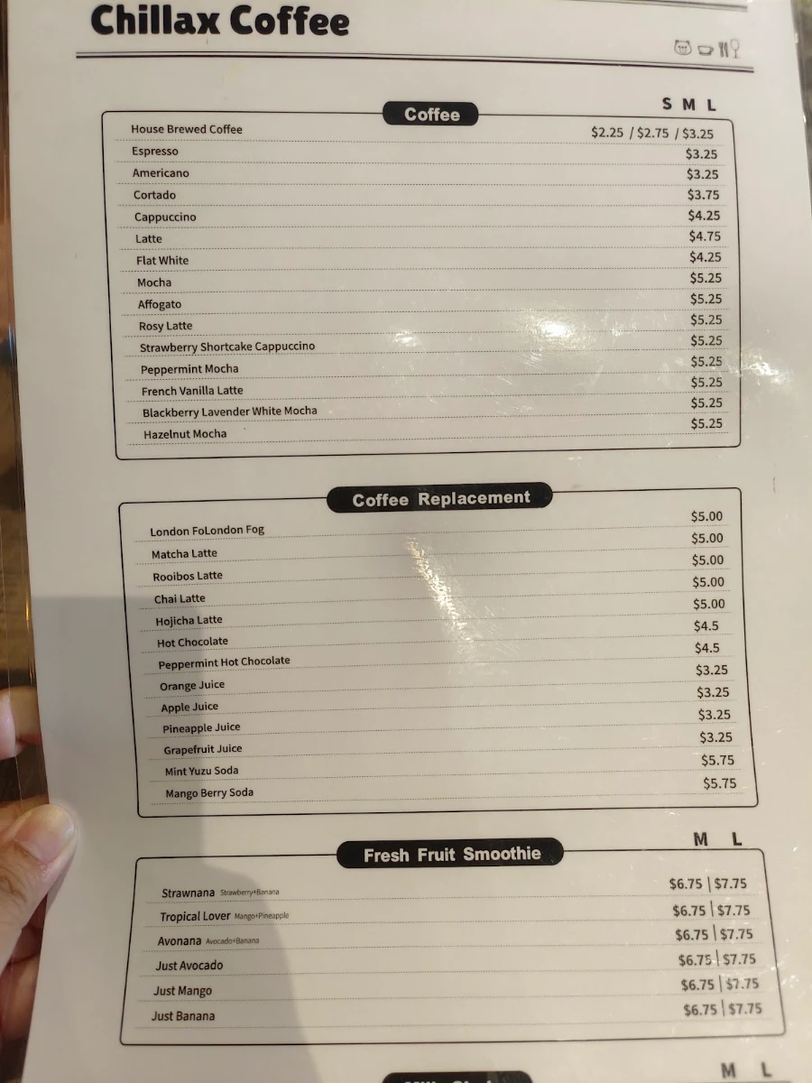 Menu, Chillax Coffee