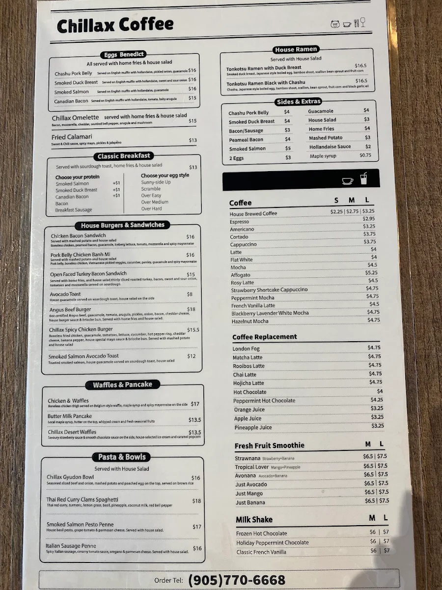 Menu, Chillax Coffee