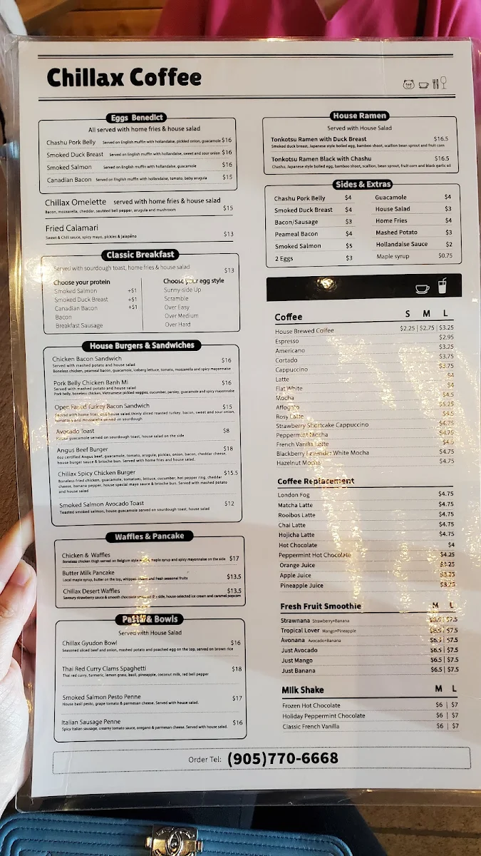 Menu, Chillax Coffee