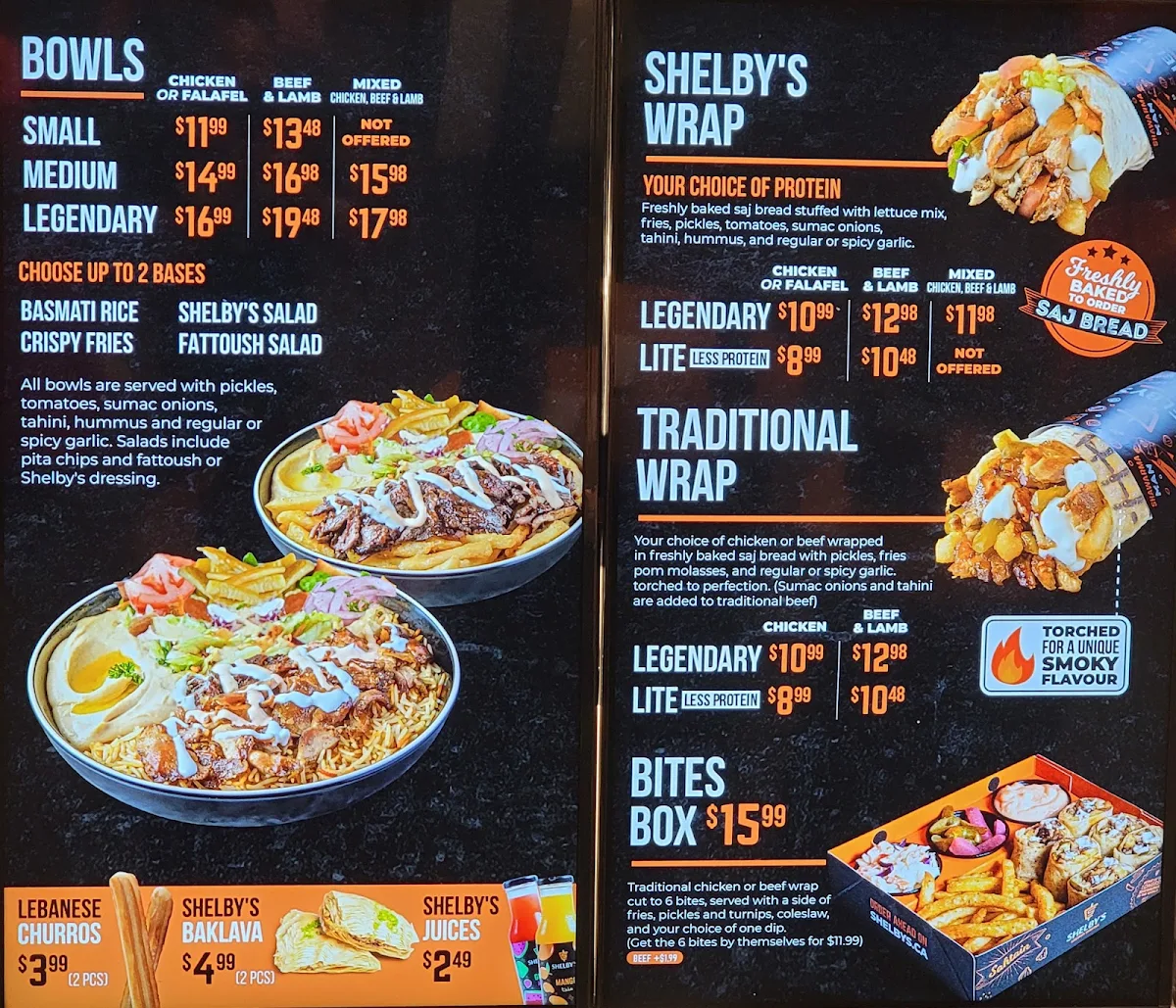 Menu, Shelby's Legendary Shawarma