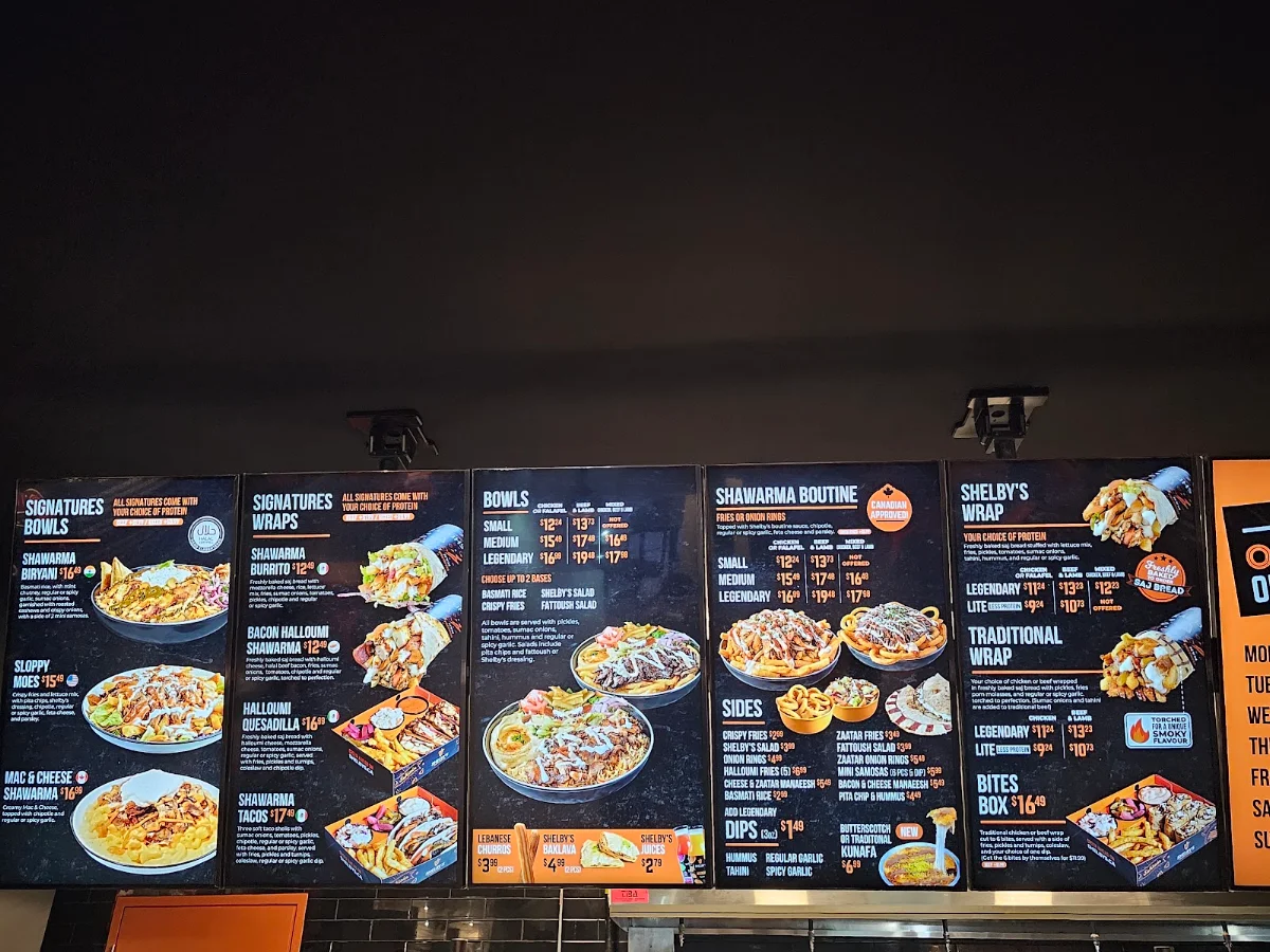 Menu, Shelby's Legendary Shawarma