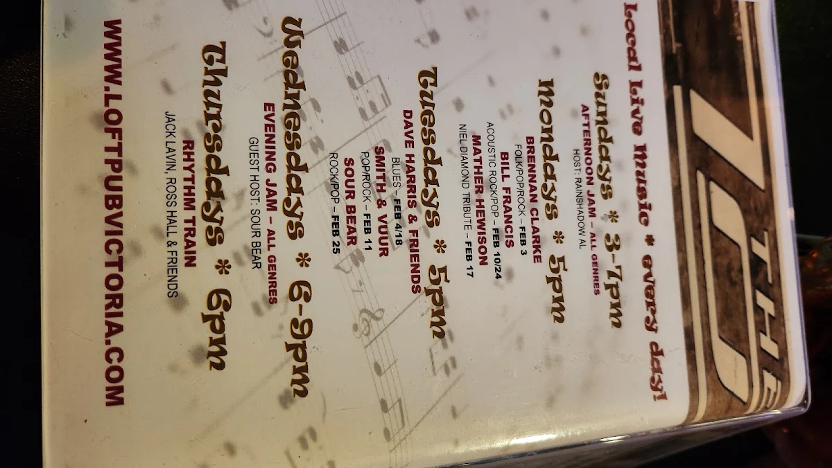 Menu, The Loft Pub