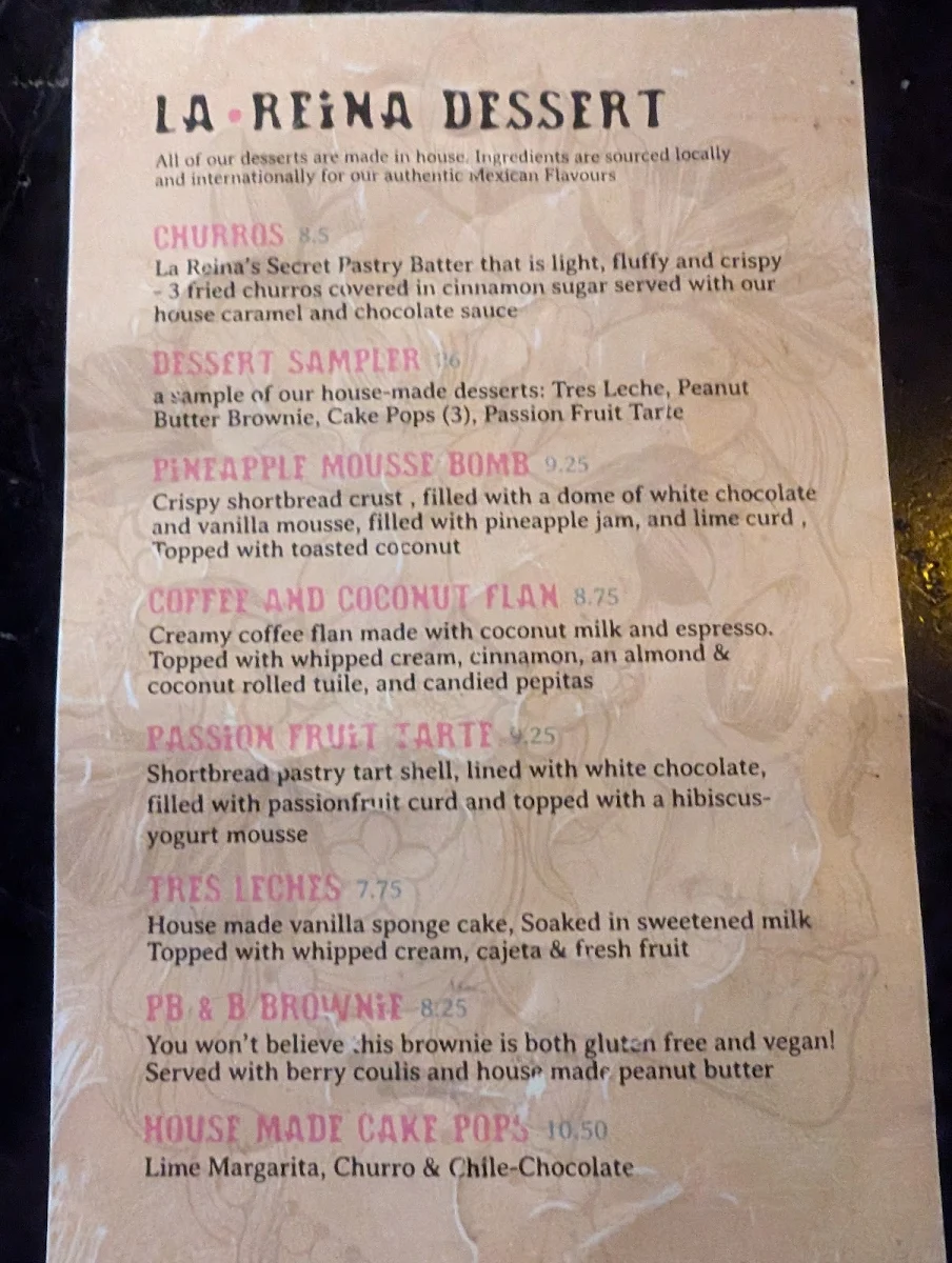 Menu, La Reina