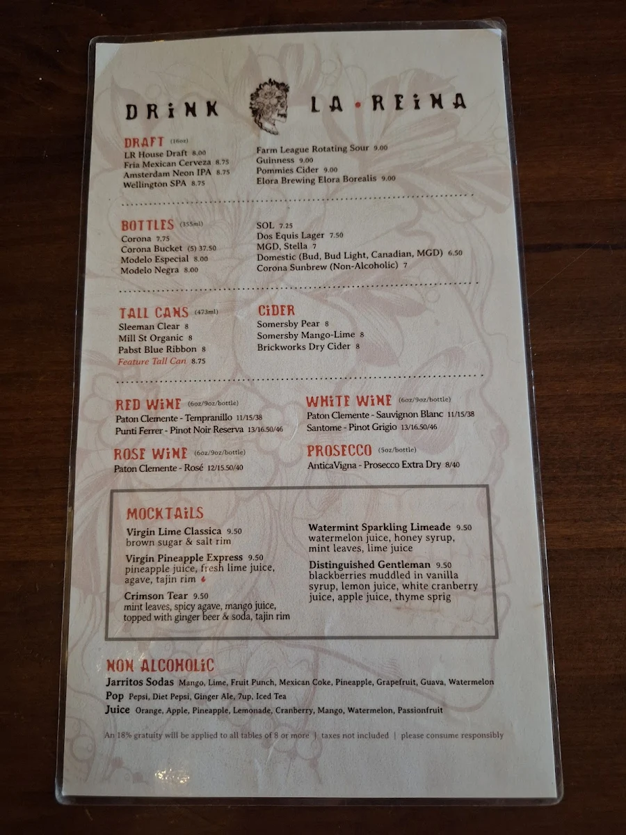 Menu, La Reina