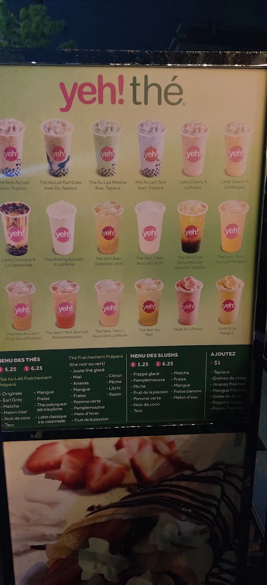 Menu, Yeh! Frozen Yogurt