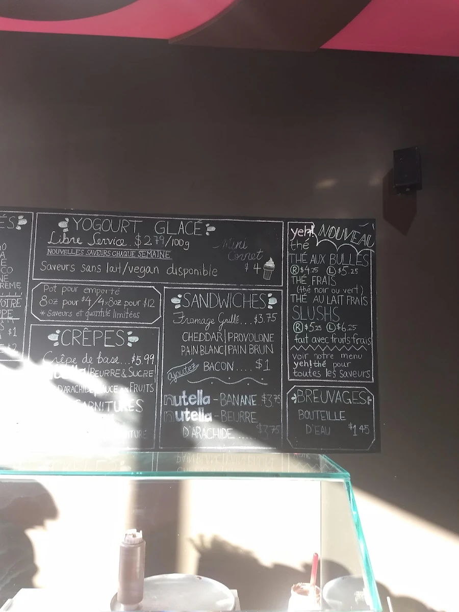 Menu, Yeh! Frozen Yogurt