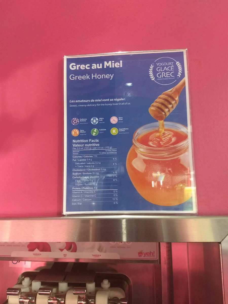 Menu, Yeh! Frozen Yogurt