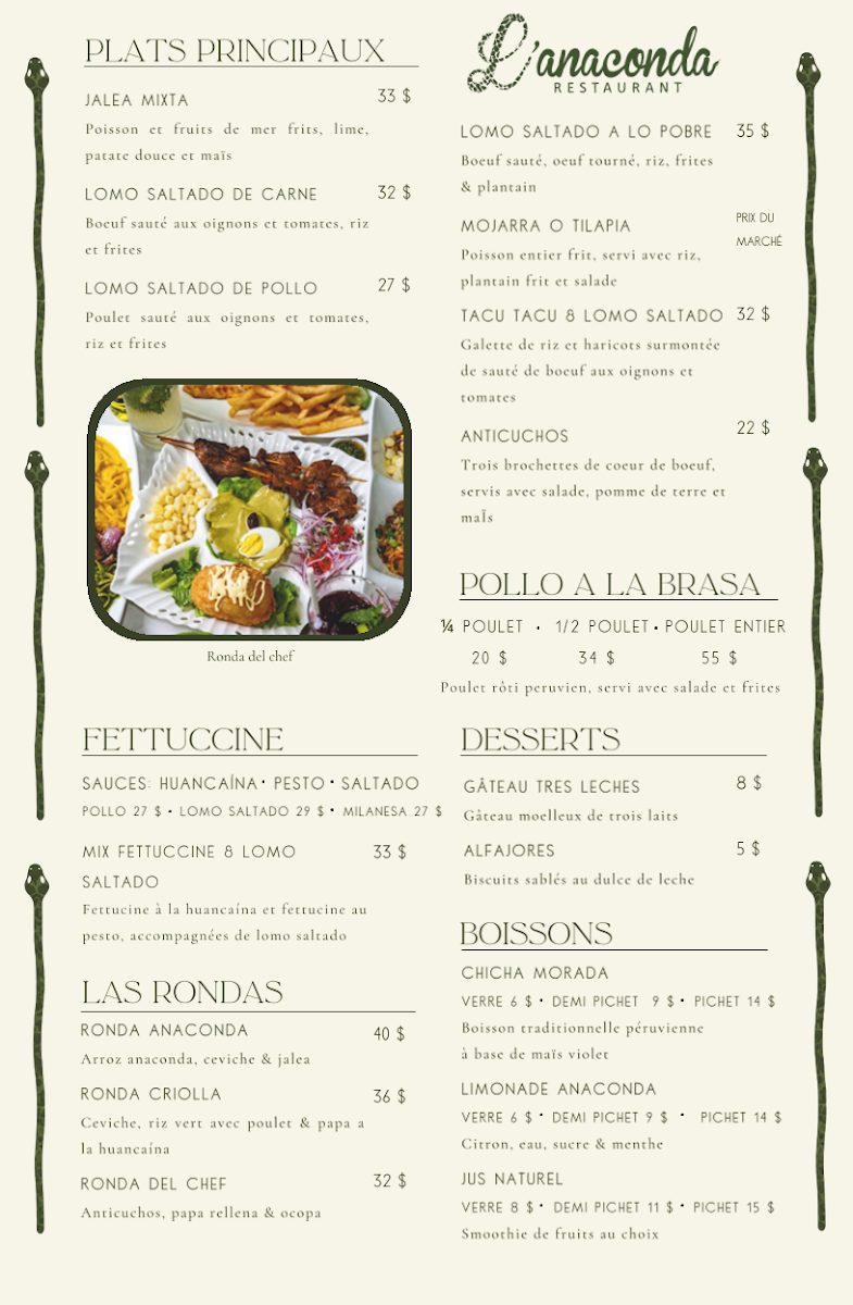 Menu, L'Anaconda