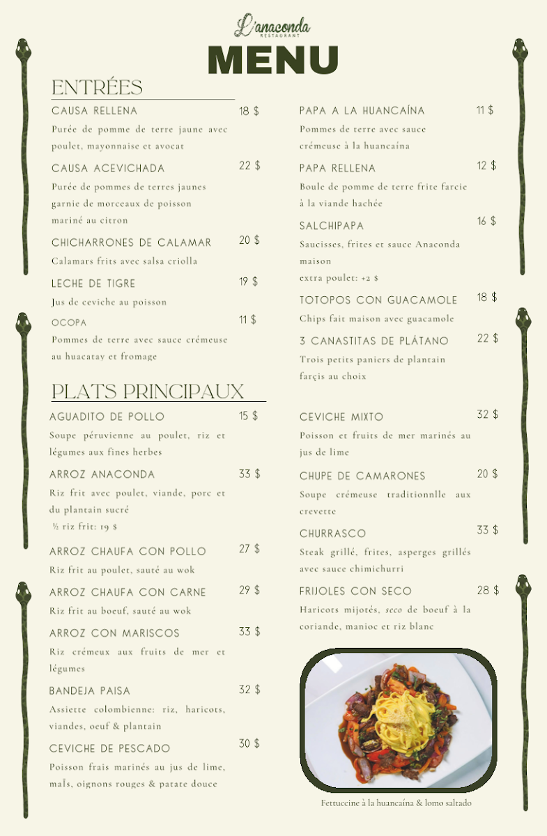Menu, L'Anaconda
