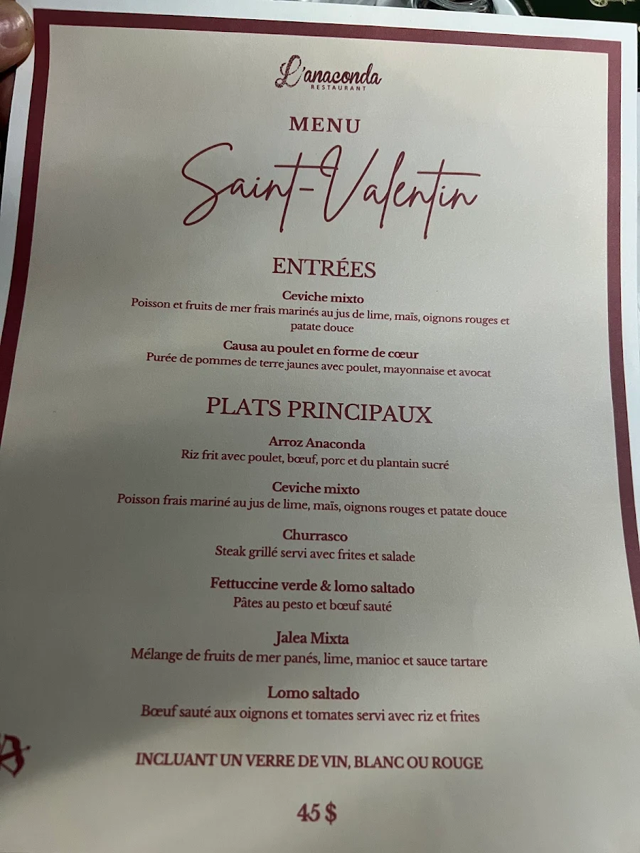 Menu, L'Anaconda