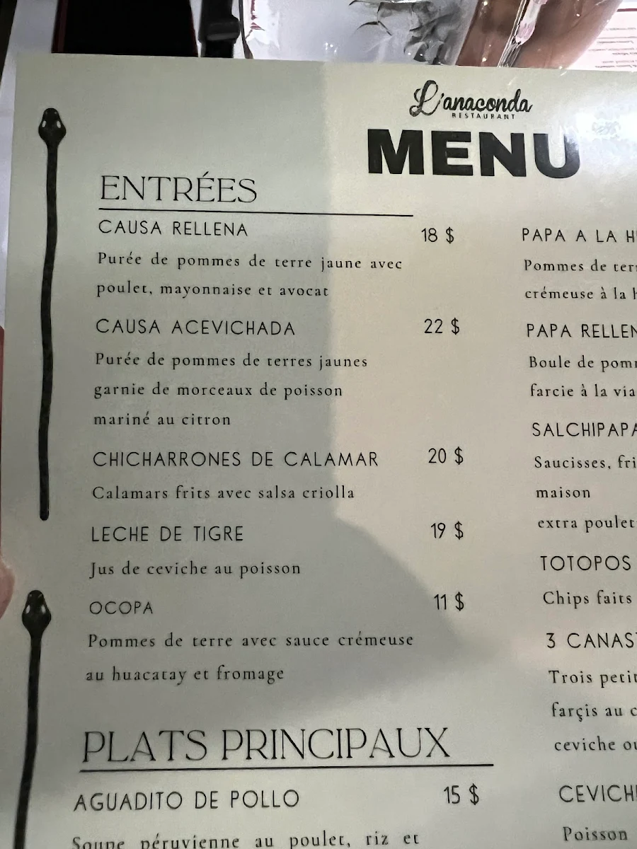 Menu, L'Anaconda