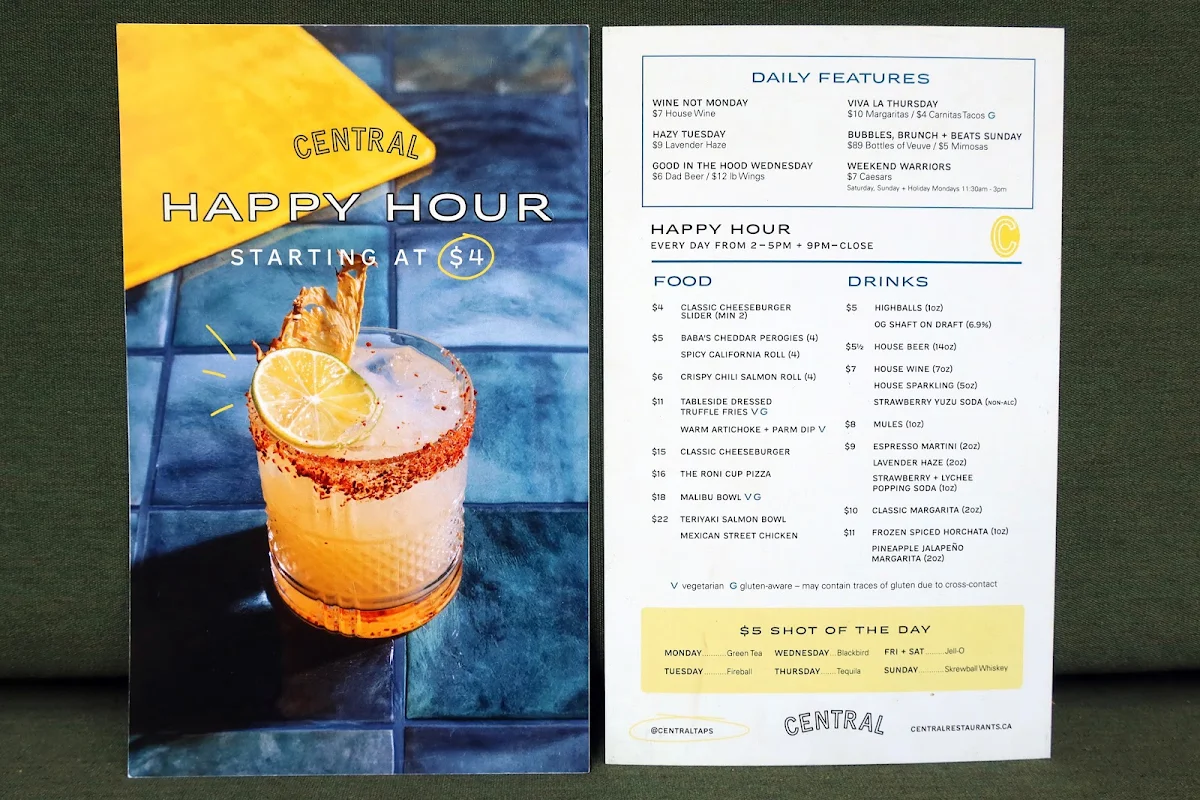 Menu, Central Restaurants - Vancouver Bentall