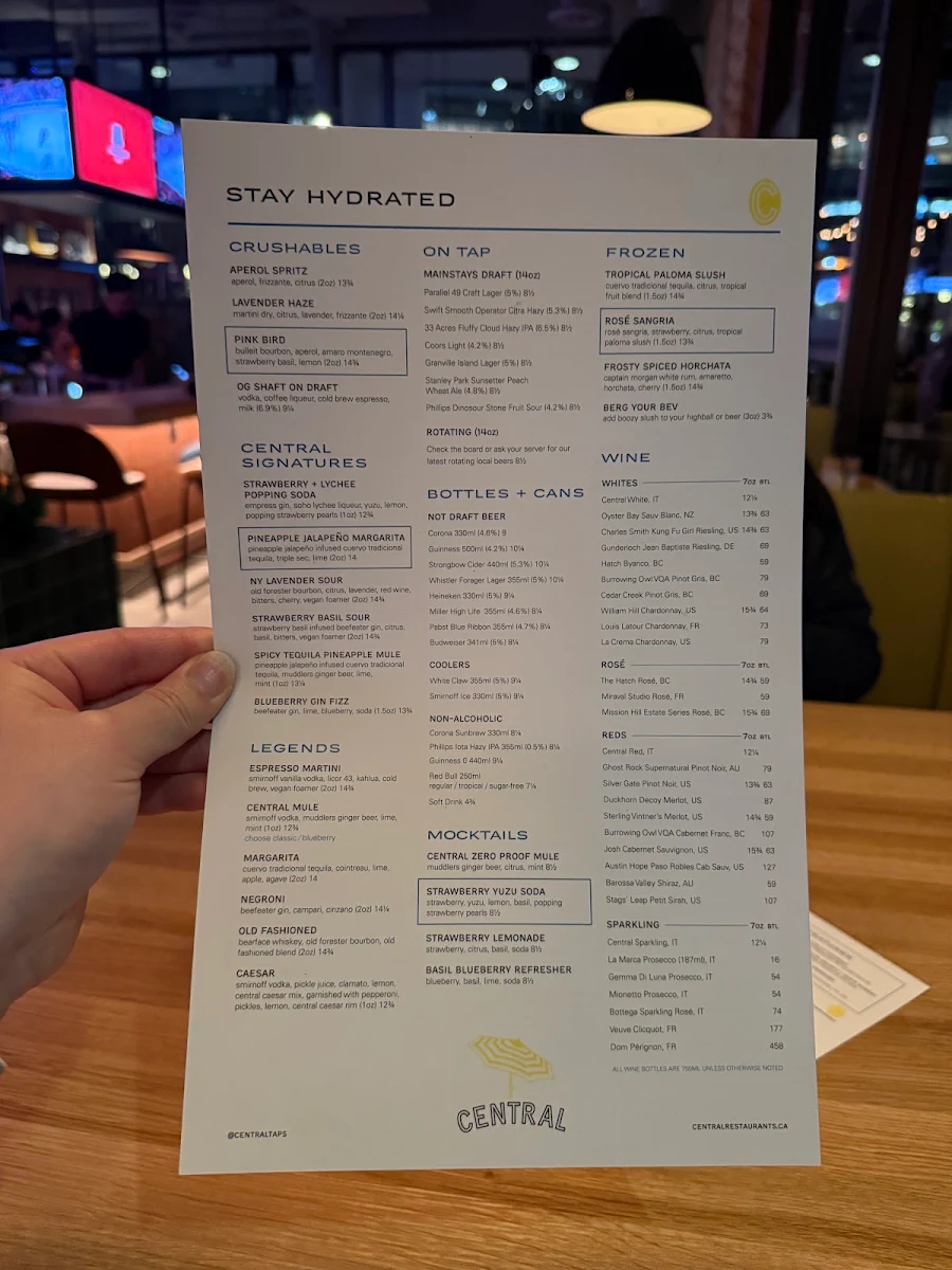 Menu, Central Restaurants - Vancouver Bentall