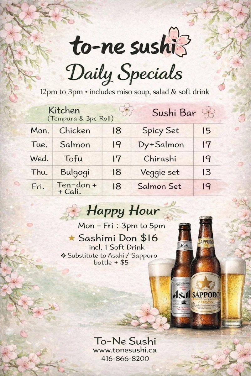 Menu, To-Ne Sushi